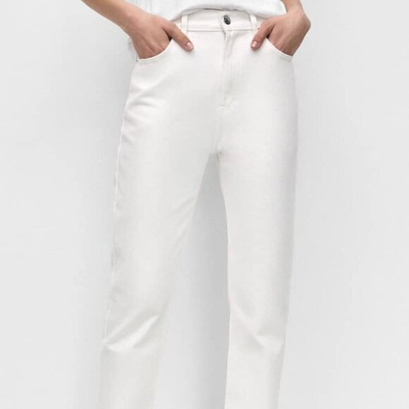 Pull and Bear Mom Jeans Size 8 White High Rise Cotton - Picture 1 of 8